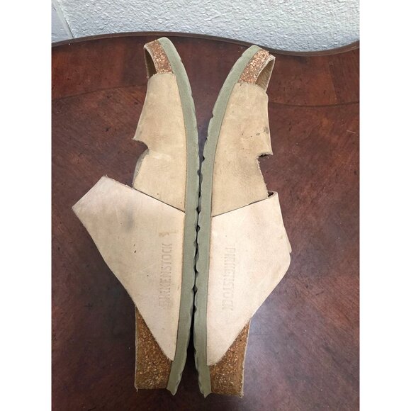 Birkenstock Arizona Beige/Brown Leather Cork Sole Double Strap Buckle Women's Si - Picture 6 of 13